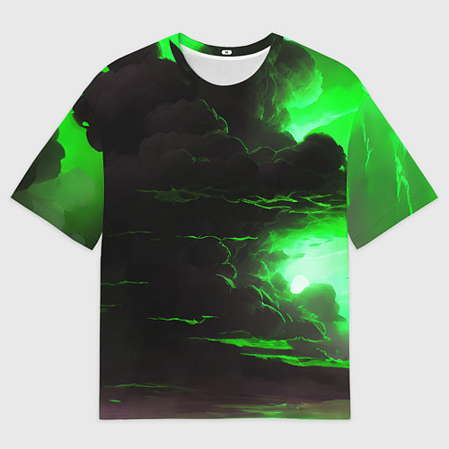 Мужская футболка оверсайз Кислотный зелёный закат / 3D-принт – фото 1