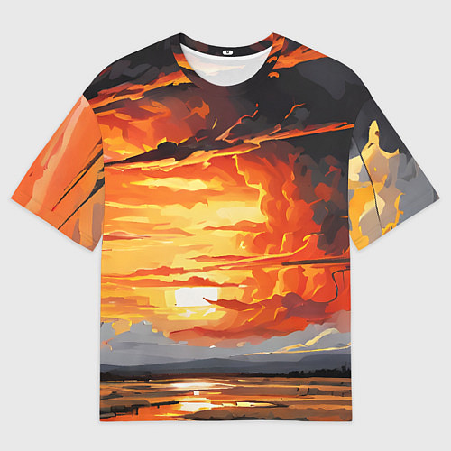 Мужская футболка оверсайз Багровый закат / 3D-принт – фото 1
