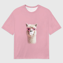 Мужская футболка оверсайз Лама альпака в очках с жевательной резинкой