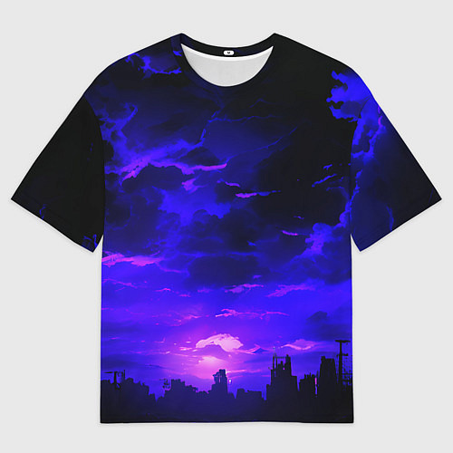 Мужская футболка оверсайз Фиолетовый апокалиптический закат / 3D-принт – фото 1