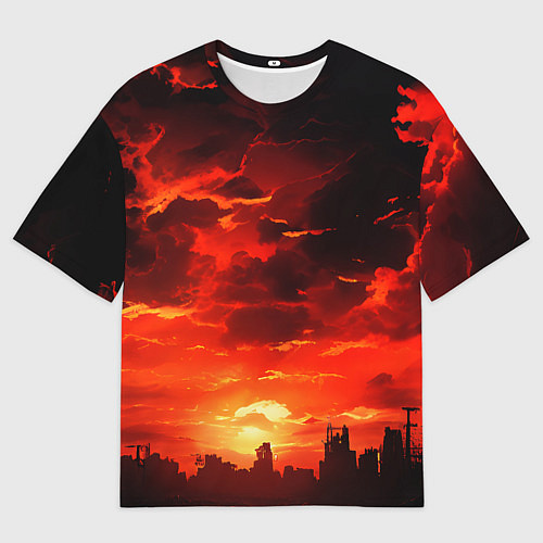 Мужская футболка оверсайз Багровый апокалиптический закат / 3D-принт – фото 1