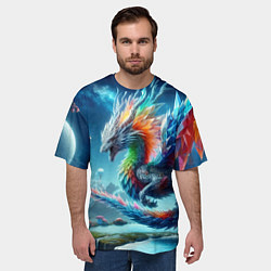 Футболка оверсайз мужская Полигональный дракон на планете водопадов и грибов, цвет: 3D-принт — фото 2