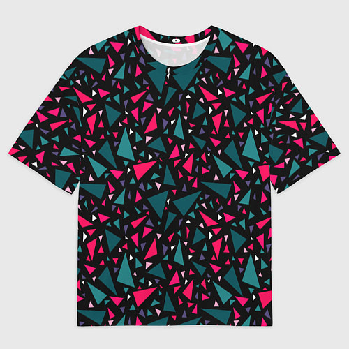 Мужская футболка оверсайз Синие красные треугольники на черном фоне / 3D-принт – фото 1
