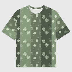 Мужская футболка оверсайз Монстеры на серо-зеленом