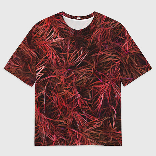 Мужская футболка оверсайз Красная трава на чёрном фоне / 3D-принт – фото 1