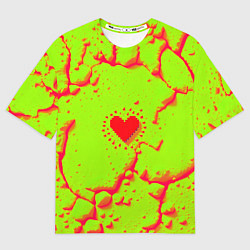Мужская футболка оверсайз Сердечко на кислотном фоне