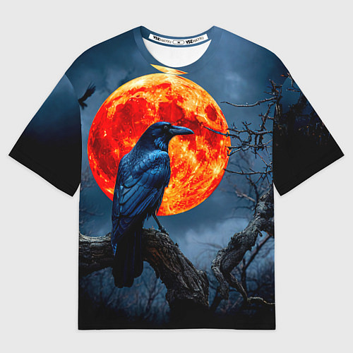 Мужская футболка оверсайз Ворон на закате / 3D-принт – фото 1