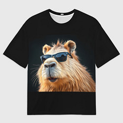 Футболка оверсайз мужская Капибара на темном фоне, цвет: 3D-принт