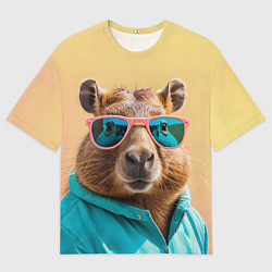 Мужская футболка оверсайз Модная капибара в отпуске
