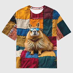 Мужская футболка оверсайз Яркий пэчворк с капибарой