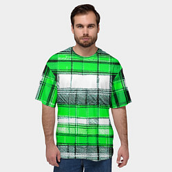 Футболка оверсайз мужская Чёрные полосы на зелёном-белом фоне, цвет: 3D-принт — фото 2