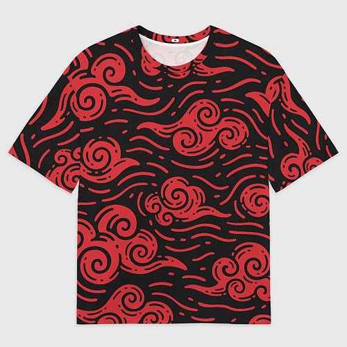 Мужская футболка оверсайз Японский орнамент - красные облака / 3D-принт – фото 1