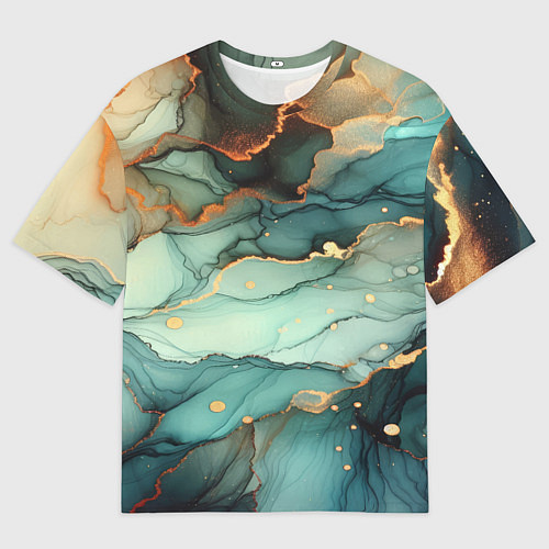 Мужская футболка оверсайз Бирюзовый узор с оранжевыми вставками / 3D-принт – фото 1