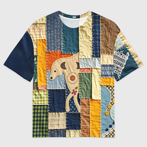 Мужская футболка оверсайз Пэчворк с собакой / 3D-принт – фото 1