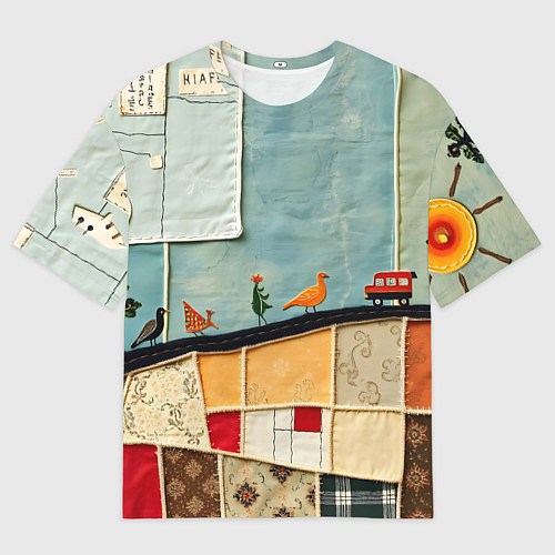 Мужская футболка оверсайз Детский пэчворк / 3D-принт – фото 1