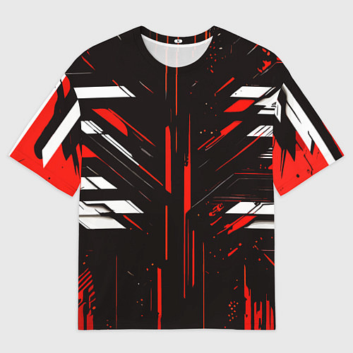 Мужская футболка оверсайз Красно-белые полосы и точки на чёрном фоне / 3D-принт – фото 1