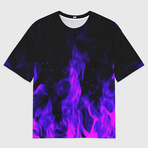 Мужская футболка оверсайз Неоновый огонь на черном фоне / 3D-принт – фото 1