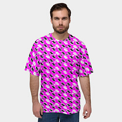 Футболка оверсайз мужская Чёрно-белые фигуры на розовом фоне, цвет: 3D-принт — фото 2