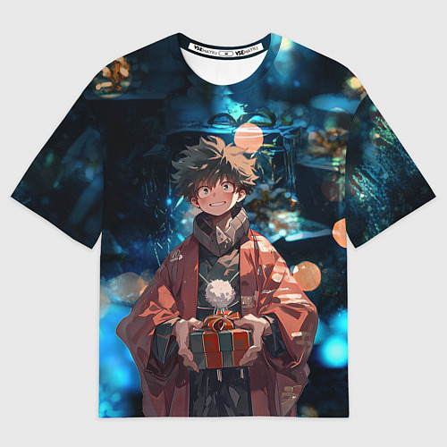 Мужская футболка оверсайз Новогодний Мидория - Моя геройская академия / 3D-принт – фото 1