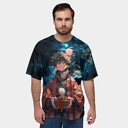 Футболка оверсайз мужская Новогодний Мидория - Моя геройская академия, цвет: 3D-принт — фото 2