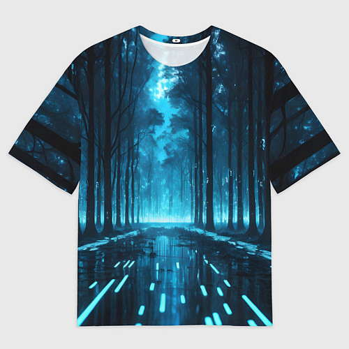 Мужская футболка оверсайз Синий цифровой лес / 3D-принт – фото 1