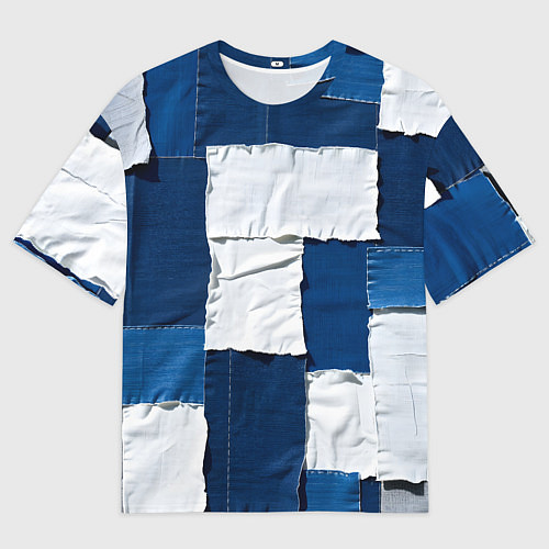 Мужская футболка оверсайз Джинсовый пэчворк / 3D-принт – фото 1