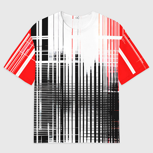 Мужская футболка оверсайз Красно-чёрный гранж на белом фоне / 3D-принт – фото 1