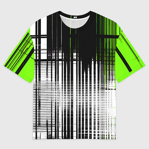 Мужская футболка оверсайз Зелёно-чёрный гранж на белом фоне / 3D-принт – фото 1