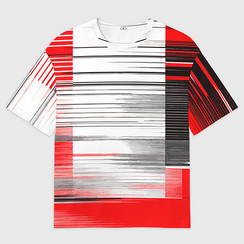Мужская футболка оверсайз Чёрные вертикальные полосы на красно-белом фоне / 3D-принт – фото 1