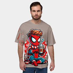 Футболка оверсайз мужская Новогодний человек-паук с горячим шоколадом, цвет: 3D-принт — фото 2