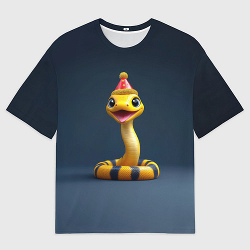 Мужская футболка оверсайз Желтая новогодняя змейка / 3D-принт – фото 1