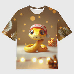 Мужская футболка оверсайз Желтая праздничная змейка