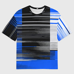 Футболка оверсайз мужская Белые вертикальные полосы на чёрно-синем фоне, цвет: 3D-принт
