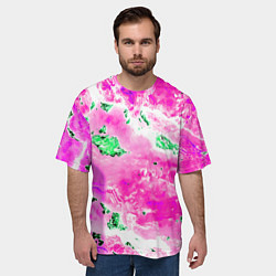 Футболка оверсайз мужская Розово-зелёная абстракция, цвет: 3D-принт — фото 2