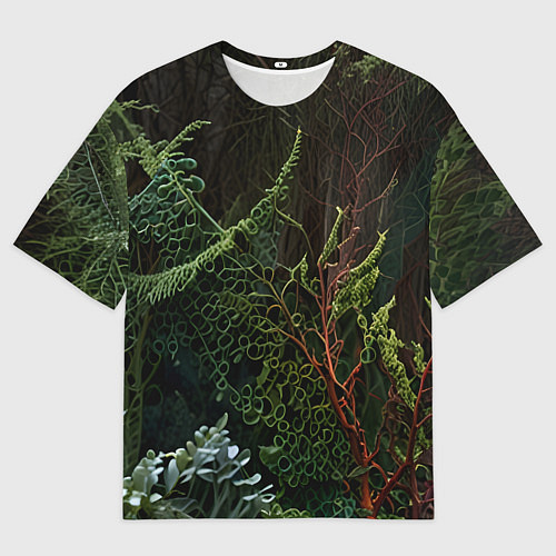 Мужская футболка оверсайз Объемные растения в лесу / 3D-принт – фото 1