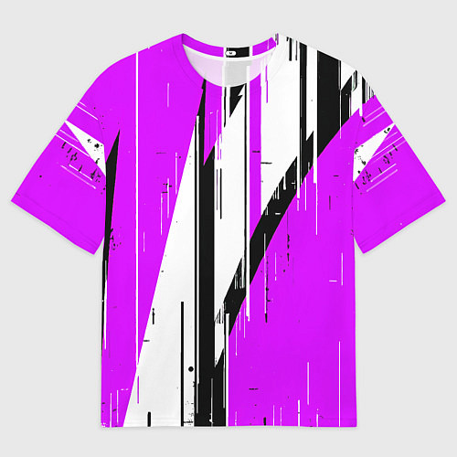 Мужская футболка оверсайз Чёрно-белые вертикальные полосы на фиолетовом фоне / 3D-принт – фото 1