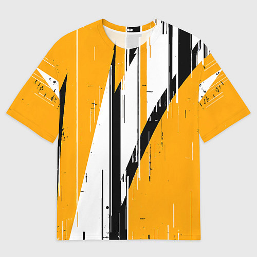 Мужская футболка оверсайз Чёрно-белые вертикальные полосы на жёлтом фоне / 3D-принт – фото 1