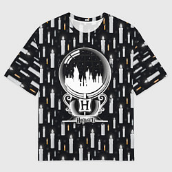 Мужская футболка оверсайз Гарри Поттер - Шар и свечи black and white