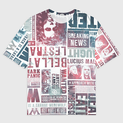 Мужская футболка оверсайз Паттерн газеты - Гарри Поттер Сириус Блэк и Люциус / 3D-принт – фото 1
