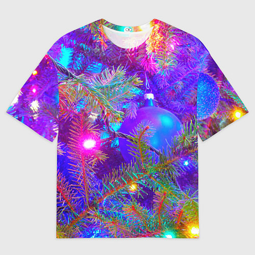 Мужская футболка оверсайз Новогоднее свечение гирлянд / 3D-принт – фото 1