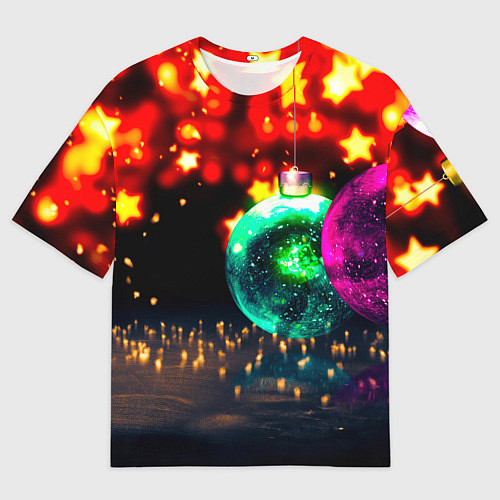 Мужская футболка оверсайз Новогоднее свечение игрушек / 3D-принт – фото 1