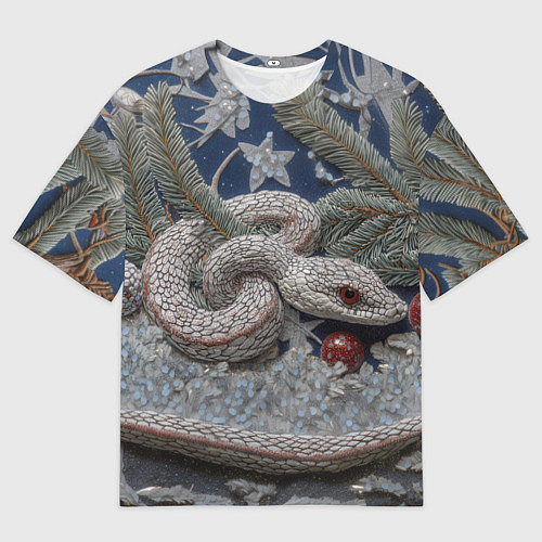 Мужская футболка оверсайз Объемная новогодняя змея / 3D-принт – фото 1
