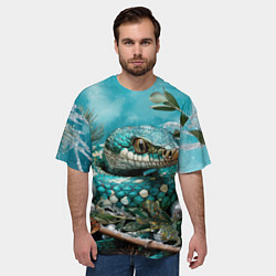 Футболка оверсайз мужская Зеленая змея новый год, цвет: 3D-принт — фото 2