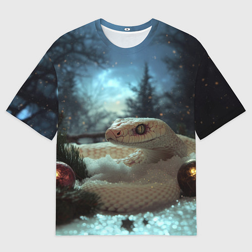 Мужская футболка оверсайз Белая змея и новогодние шары / 3D-принт – фото 1