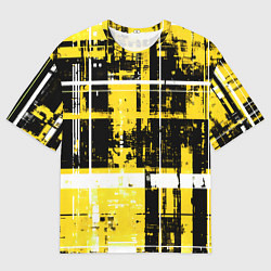 Футболка оверсайз мужская Жёлто-белый гранж на чёрном фоне, цвет: 3D-принт