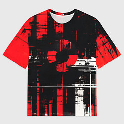 Футболка оверсайз мужская Красно-белый гранж на чёрном фоне, цвет: 3D-принт