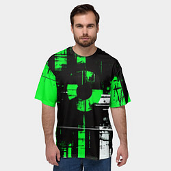 Футболка оверсайз мужская Зелёно-белый гранж на чёрном фоне, цвет: 3D-принт — фото 2