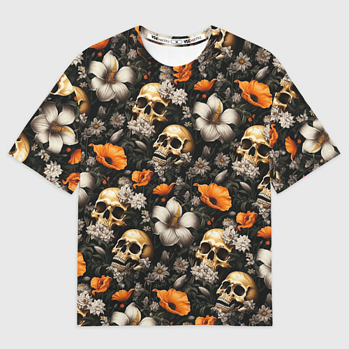 Мужская футболка оверсайз Маки и черепа / 3D-принт – фото 1