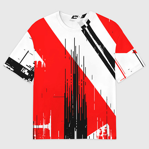 Мужская футболка оверсайз Вертикальные чёрные линии на красно-белом фоне / 3D-принт – фото 1