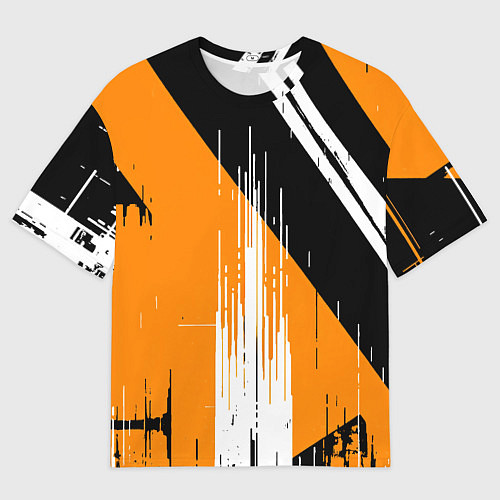 Мужская футболка оверсайз Вертикальные чёрные линии на оранжево-белом фоне / 3D-принт – фото 1